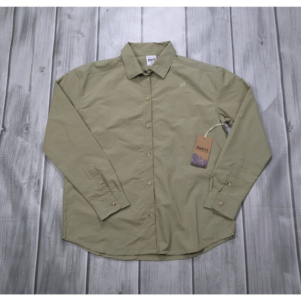 NEW Børn (Born) Outdoors Women's Button Down Shirt Olive Green 100% Nylon